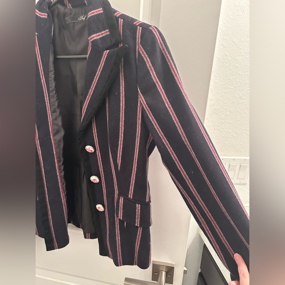 Wool Navy Zara blazer ASO Blair Waldorf Size L - Picture 4 of 16